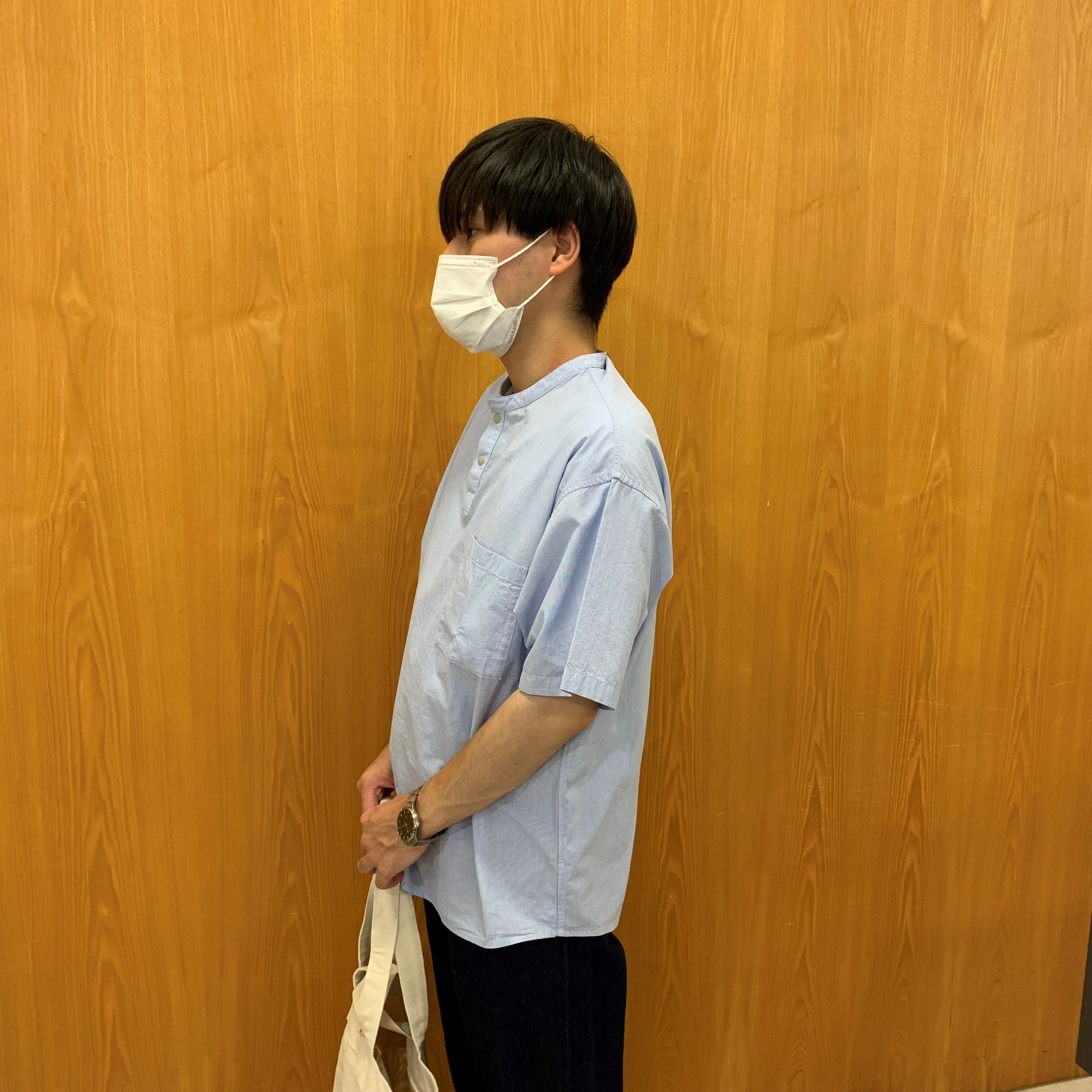 涼感ヘンリーネック半袖布帛Tシャツ