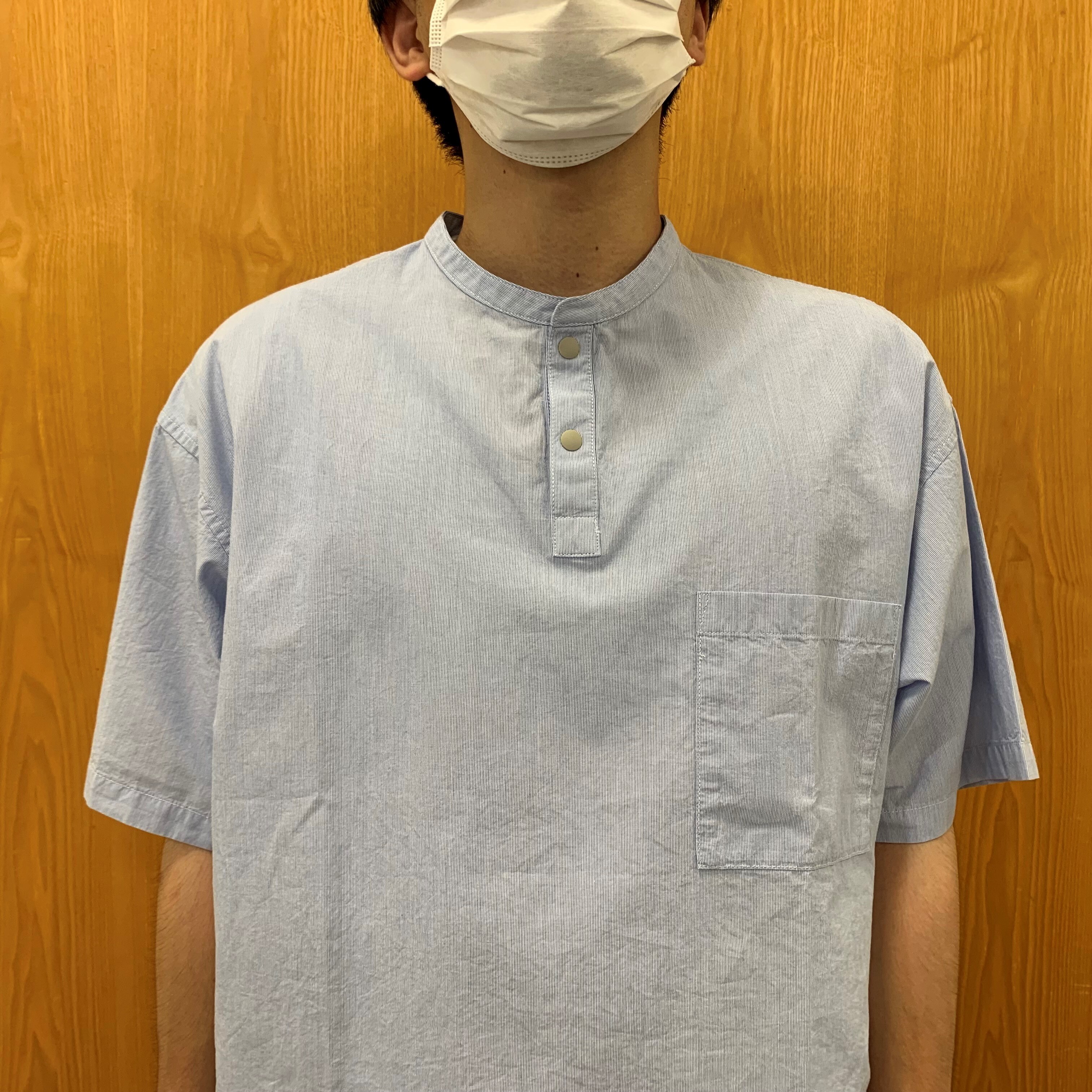 涼感ヘンリーネック半袖布帛Tシャツ