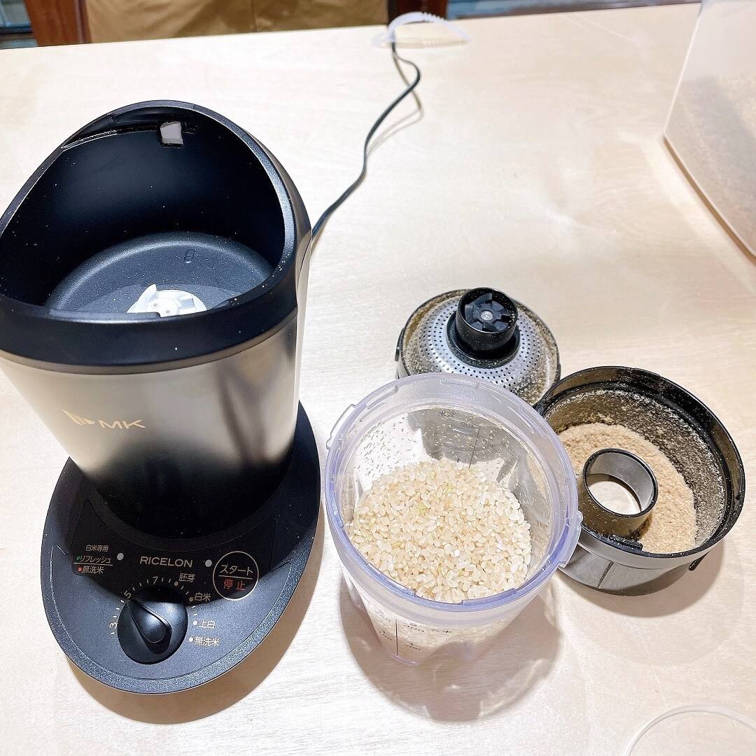 小型精米機を使っての精米後