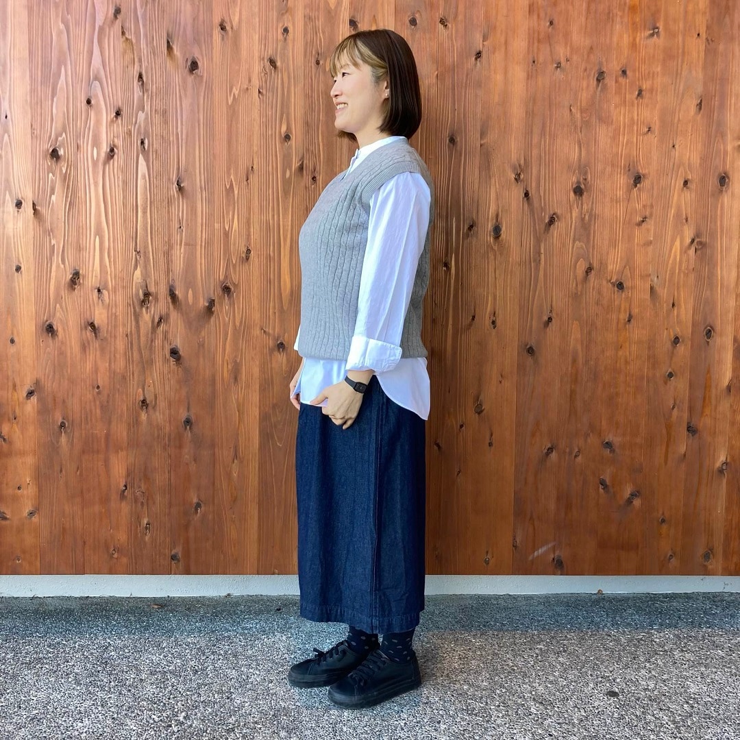 洗いざらしブロードスタンドカラー長袖ロングシャツ