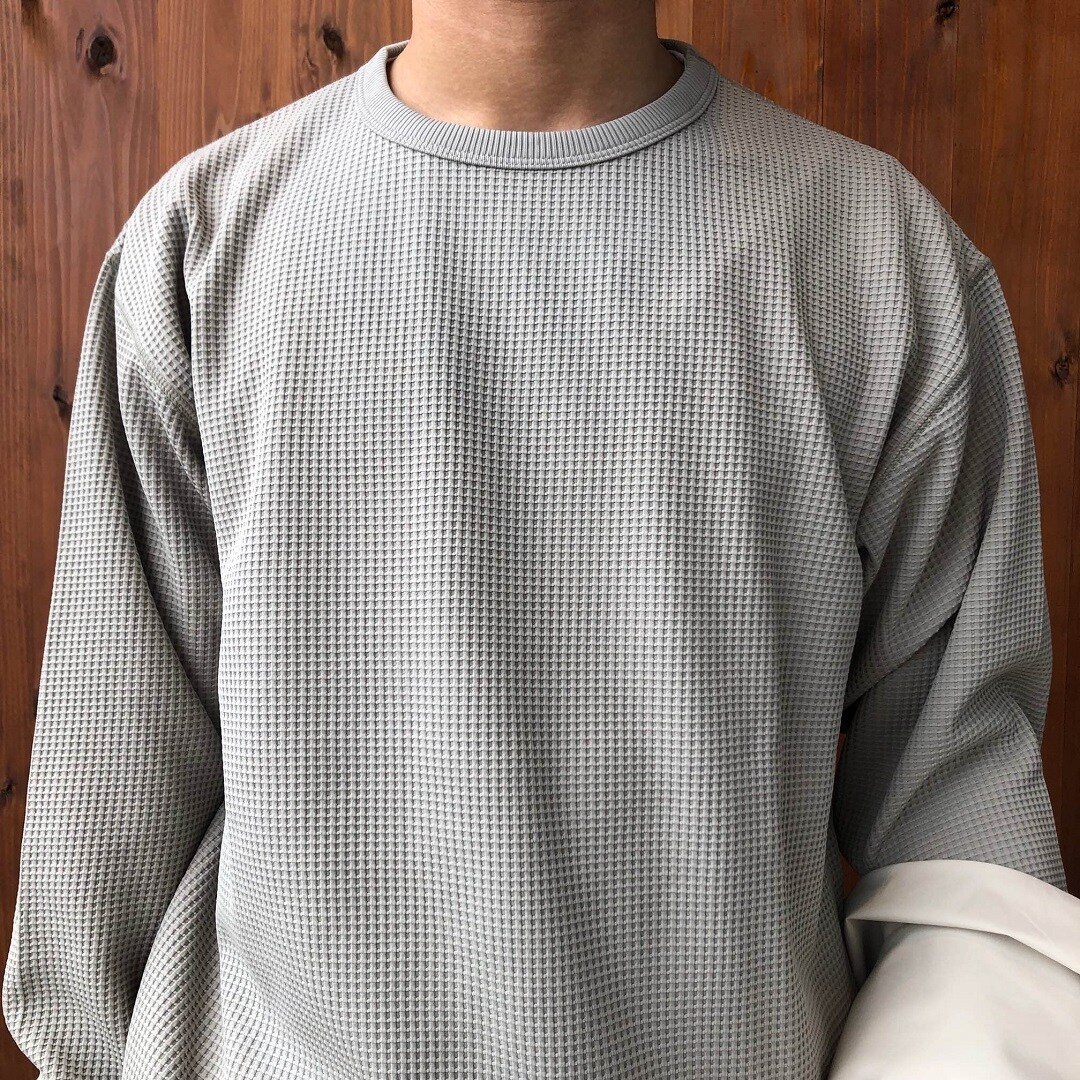 UVカット乾きやすいワッフルクルーネック長袖Ｔシャツ