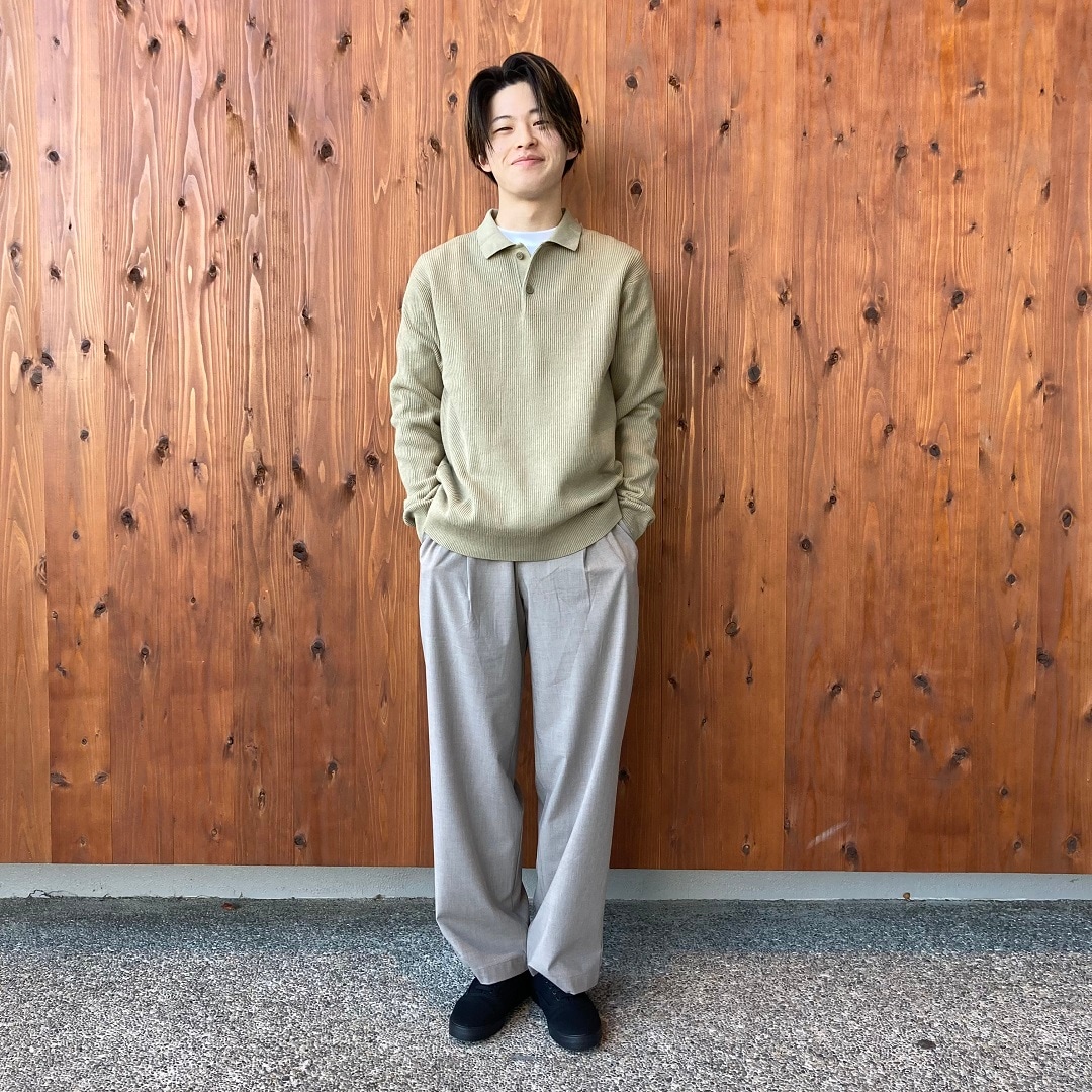 洗える畦編みポロセーター