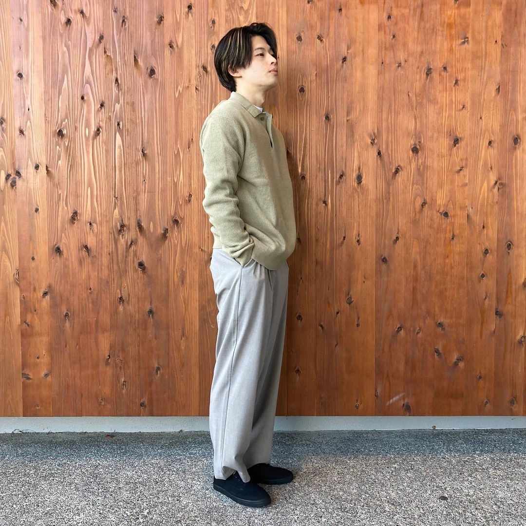 洗える畦編みポロセーター