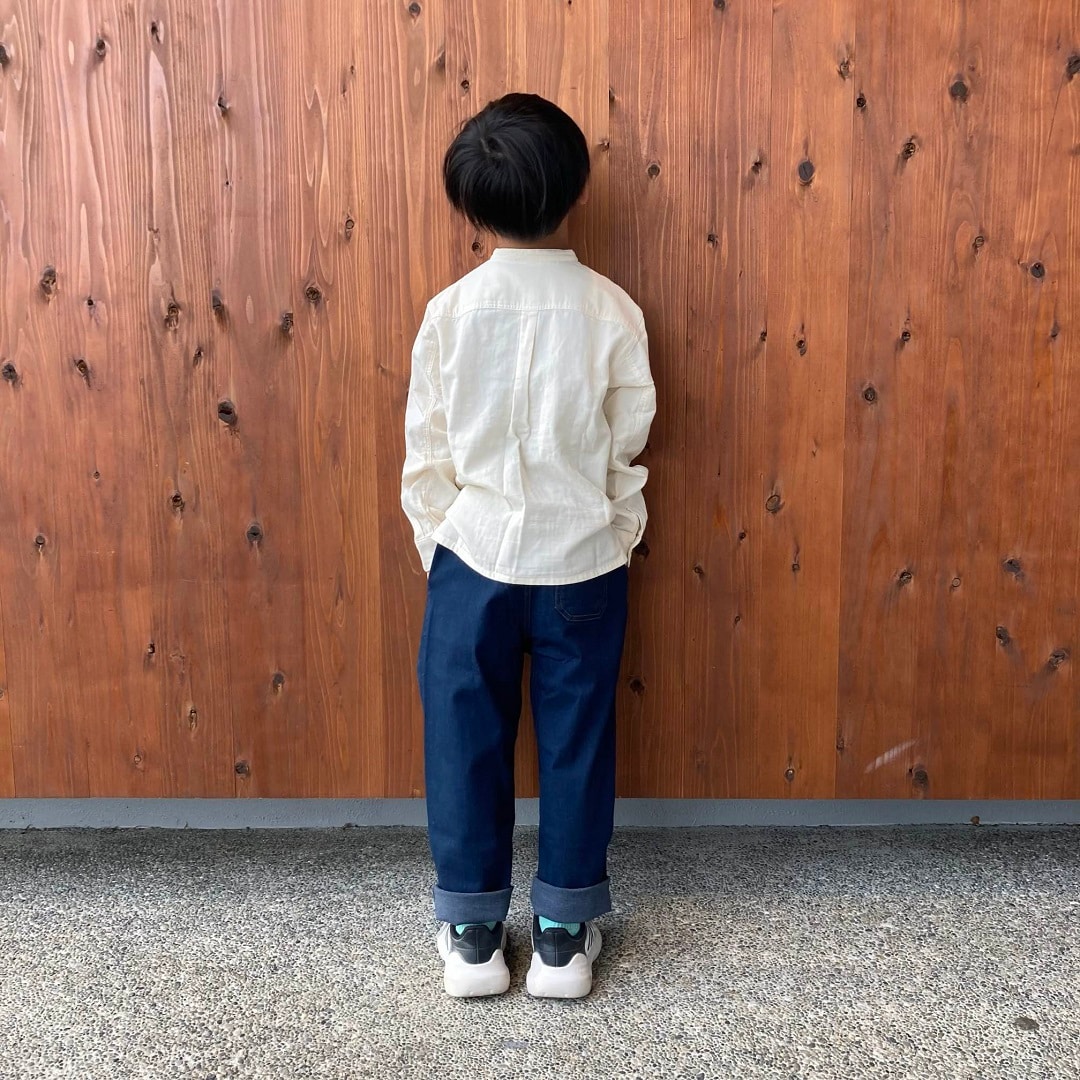 二重ガーゼスタンドカラー長袖シャツ