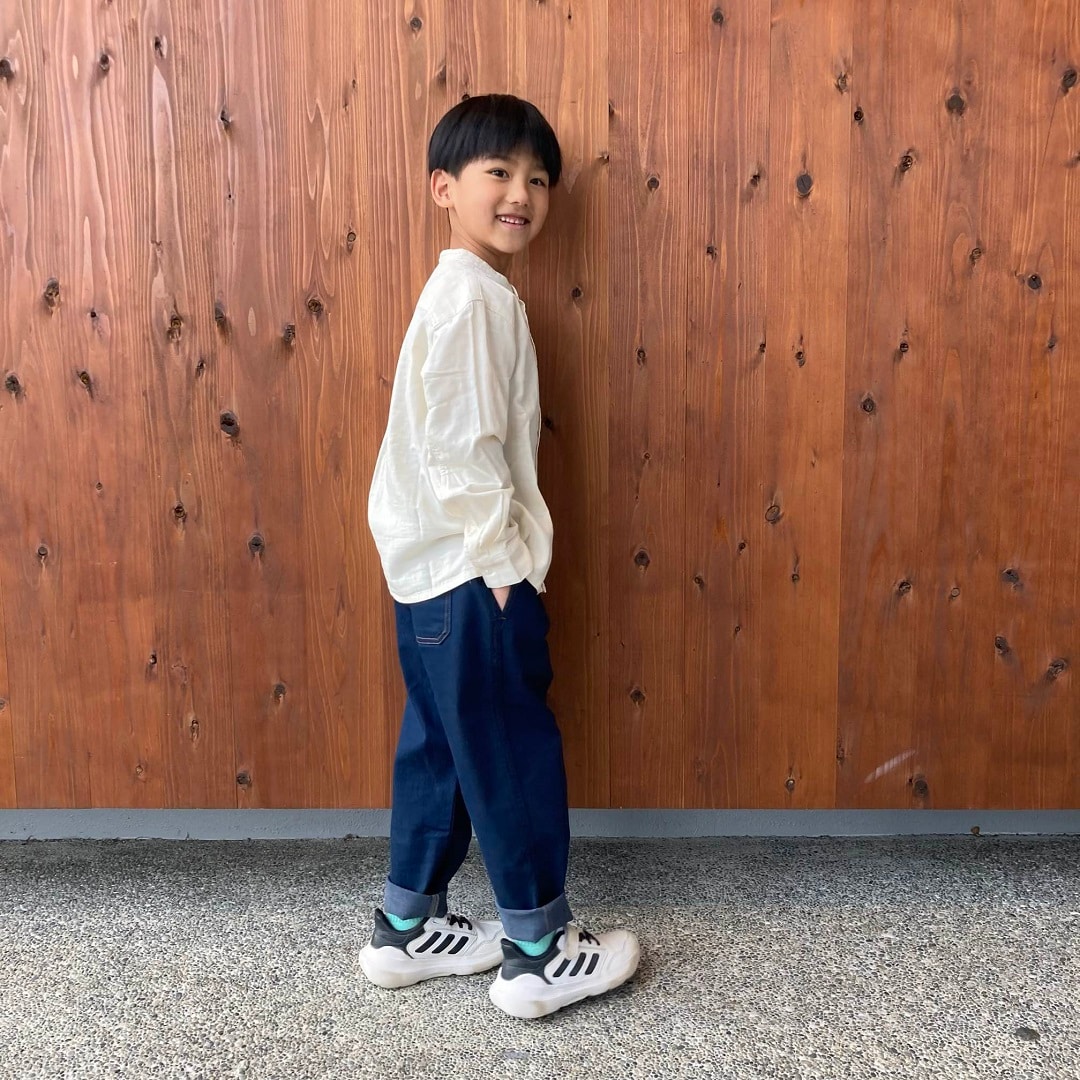 二重ガーゼスタンドカラー長袖シャツ