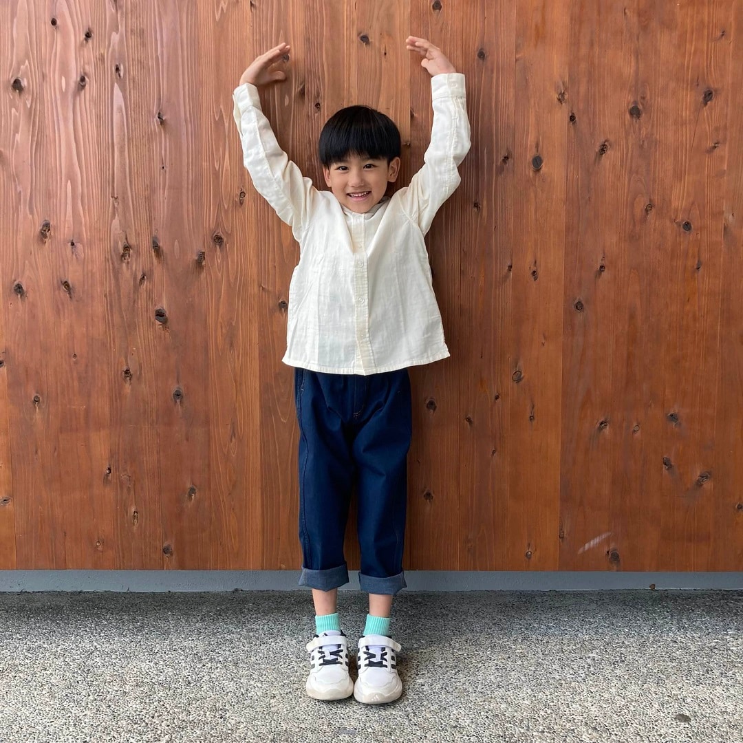 二重ガーゼスタンドカラー長袖シャツ