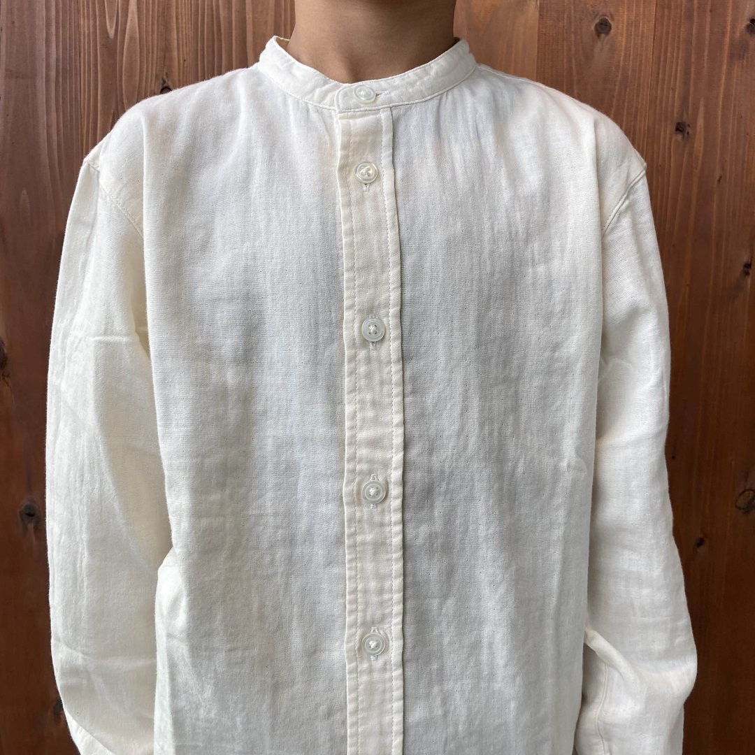 二重ガーゼスタンドカラー長袖シャツ