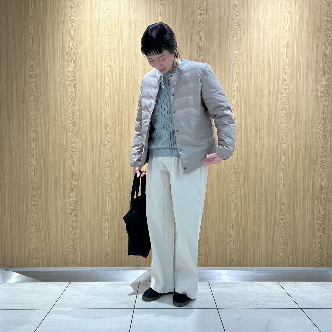 メッシュクルーネックセーター　ライトグリーン