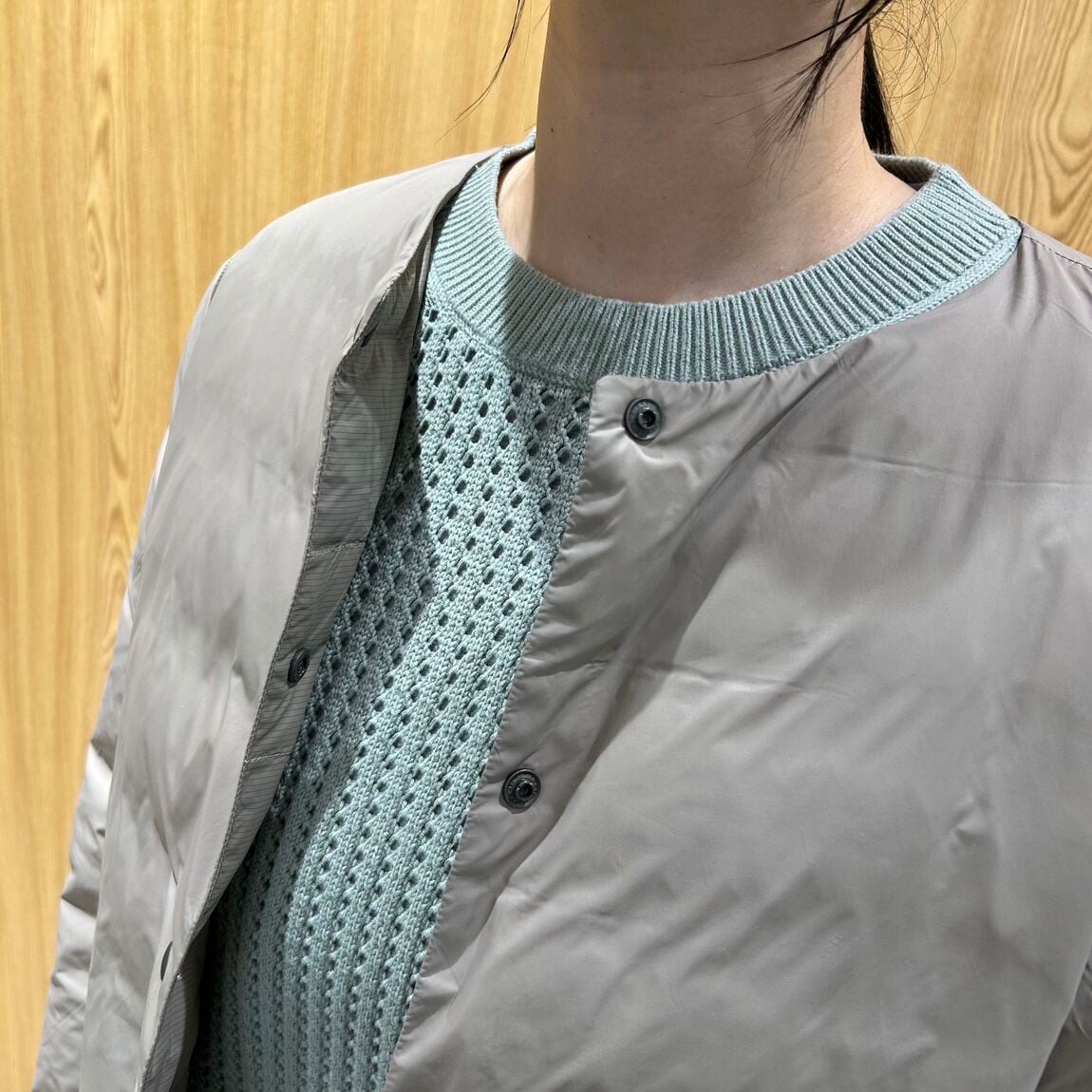 メッシュクルーネックセーター　ライトグリーン