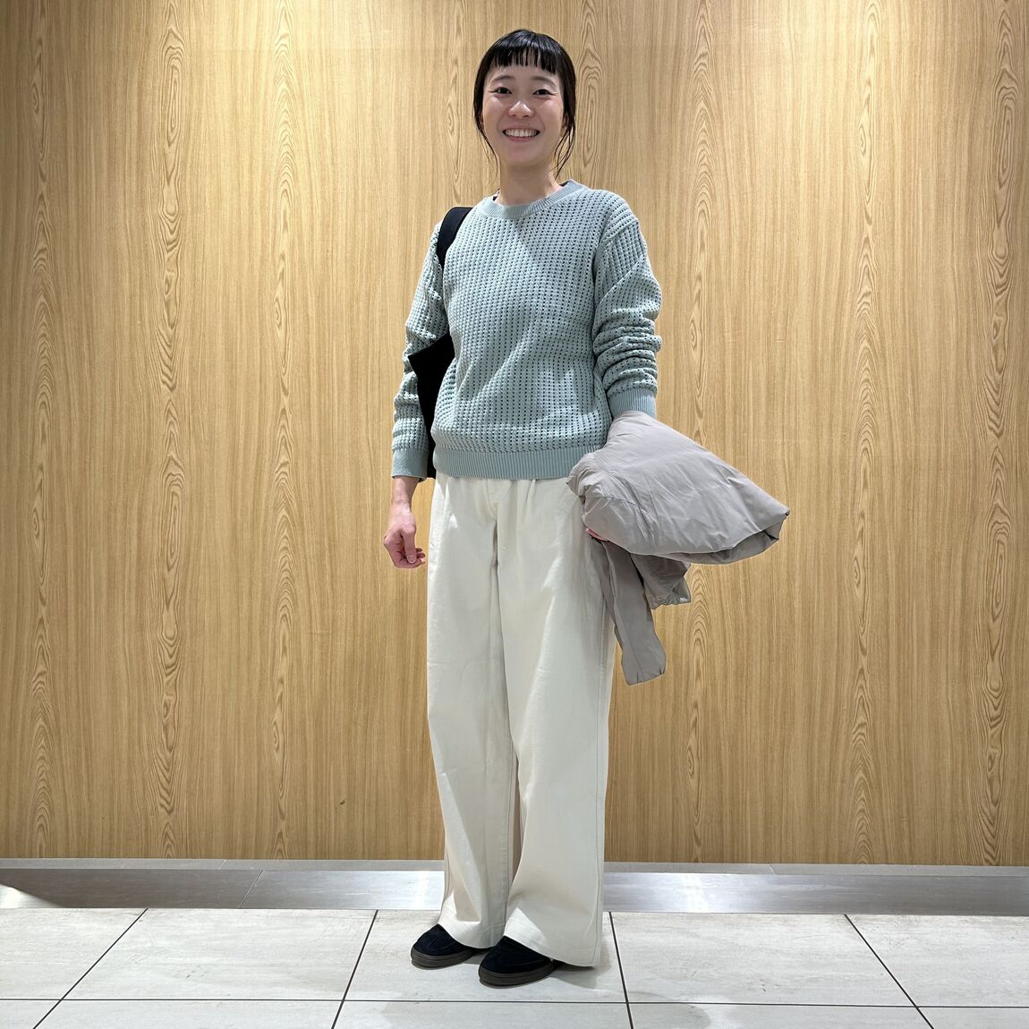 メッシュクルーネックセーター　ライトグリーン