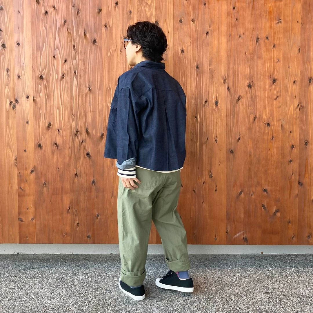 カポック混ライトデニム長袖シャツ