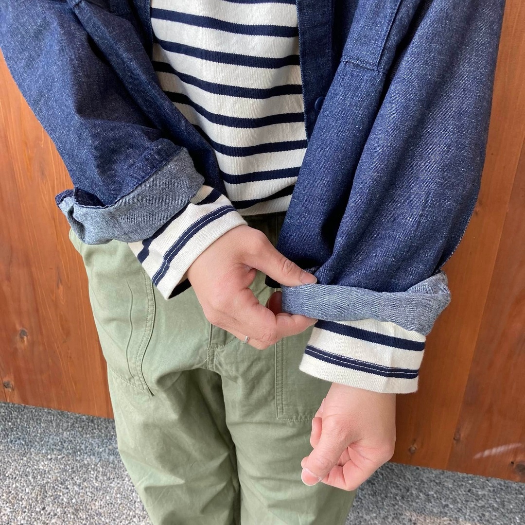 カポック混ライトデニム長袖シャツ