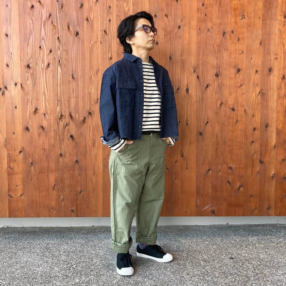 カポック混ライトデニム長袖シャツ