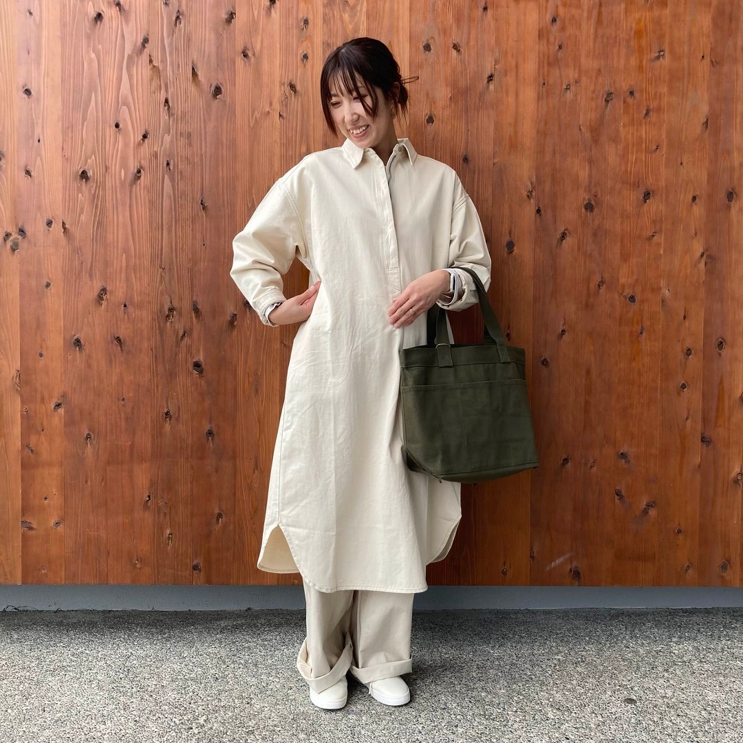 カポック混ライトツイル長袖ワンピース