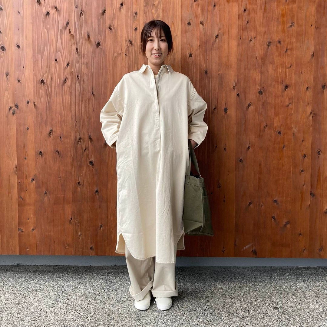 カポック混ライトツイル長袖ワンピース