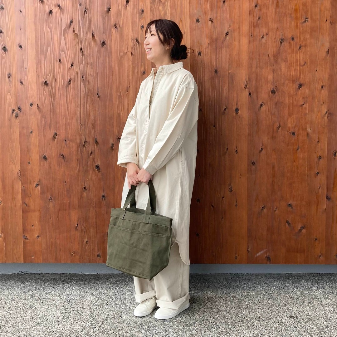 カポック混ライトツイル長袖ワンピース