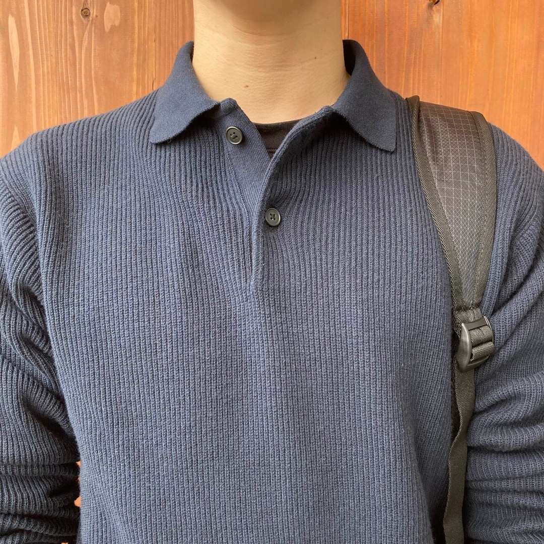 洗える畦編みポロセーター