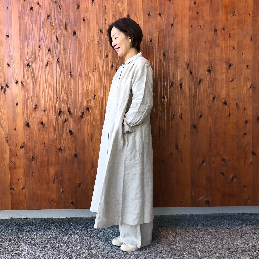 リネン洗いざらし長袖シャツワンピース