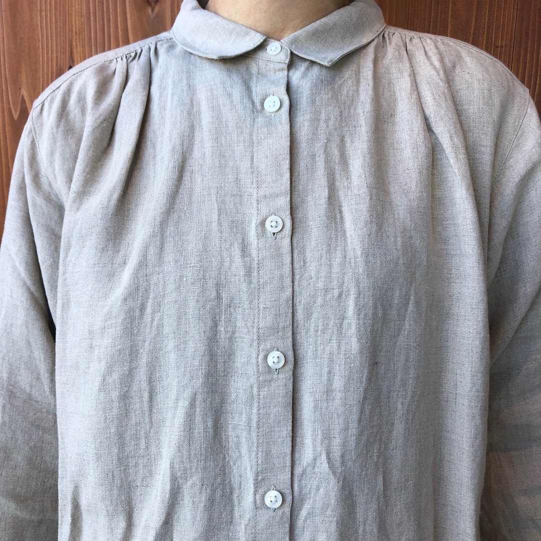 リネン洗いざらし長袖シャツワンピース