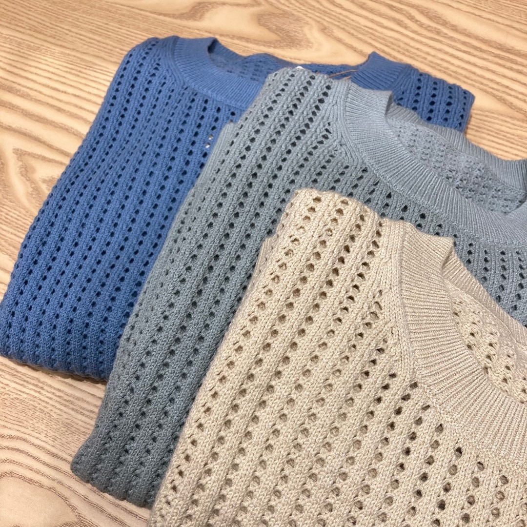 洗えるメッシュクルーネックセーター