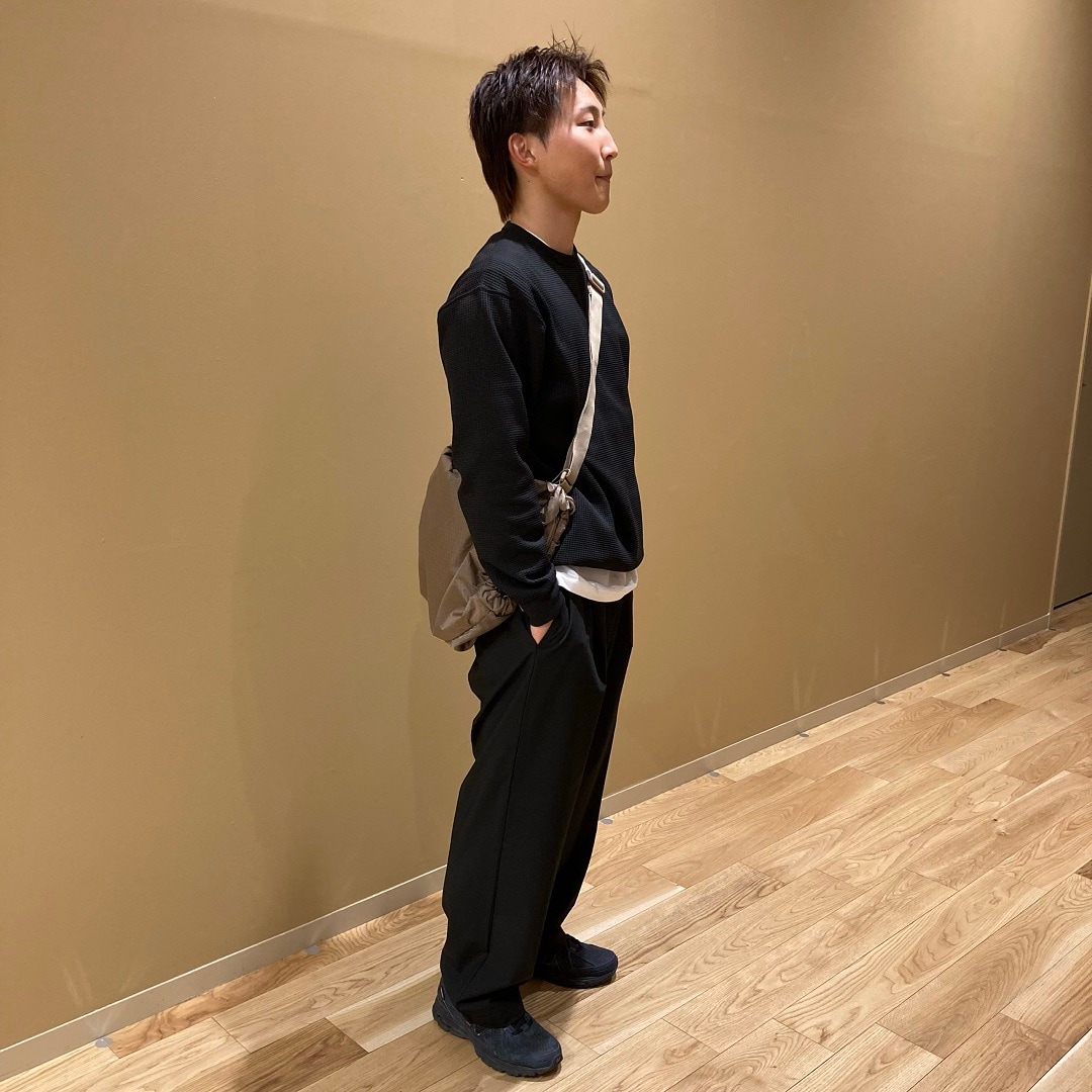 UVカット　乾きやすいワッフル　クルーネック長袖Tシャツ