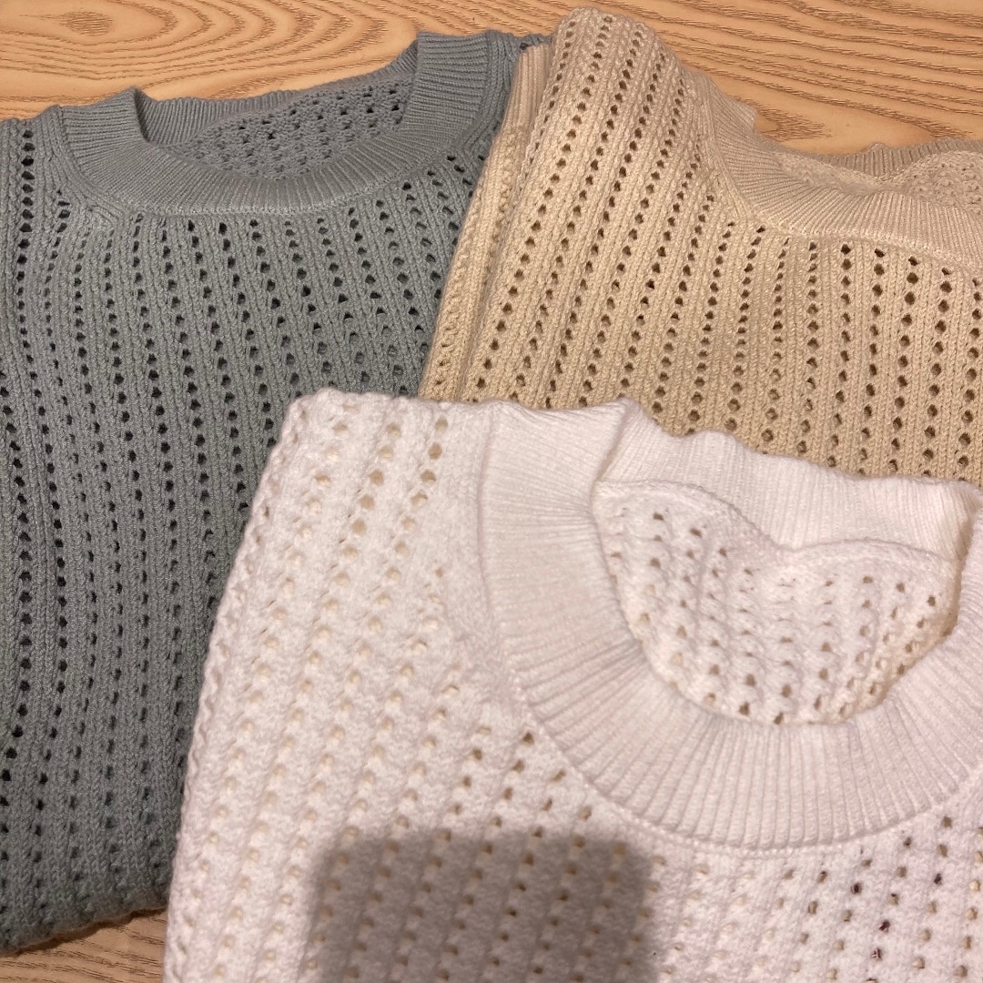 洗えるメッシュクルーネックセーター