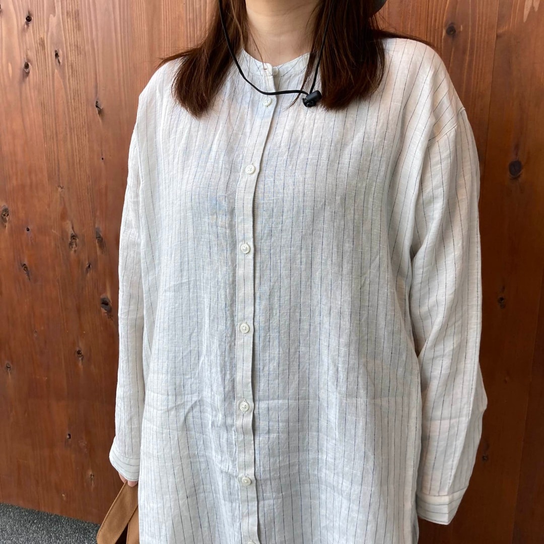 リネン洗いざらし長袖シャツワンピース