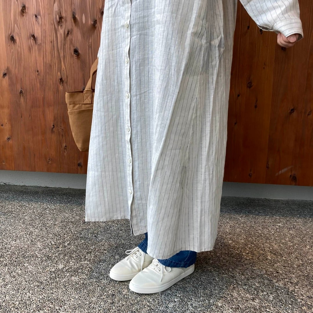 リネン洗いざらし長袖シャツワンピース