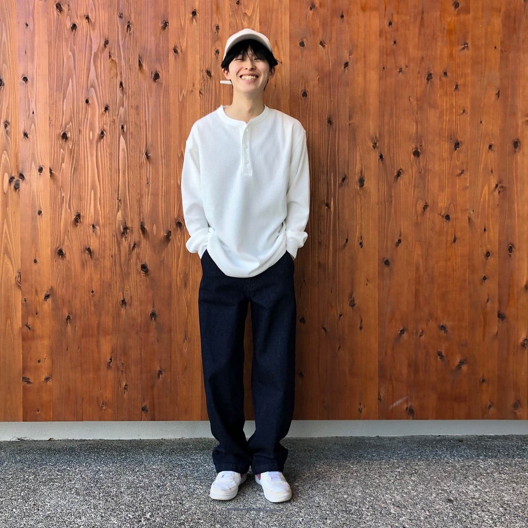 木の実から作ったカポック混デニムワイドテーパードパンツ