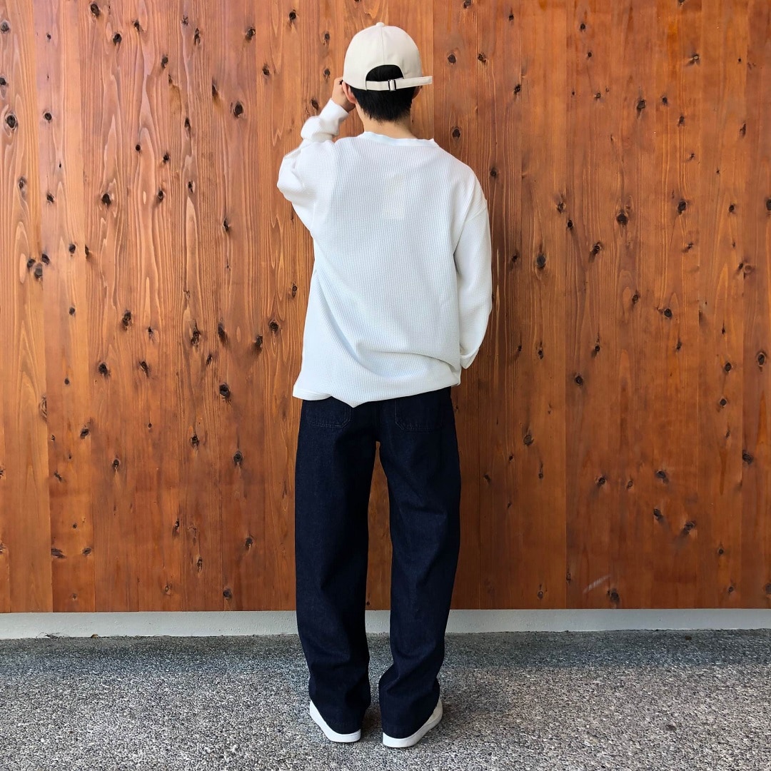 木の実から作ったカポック混デニムワイドテーパードパンツ