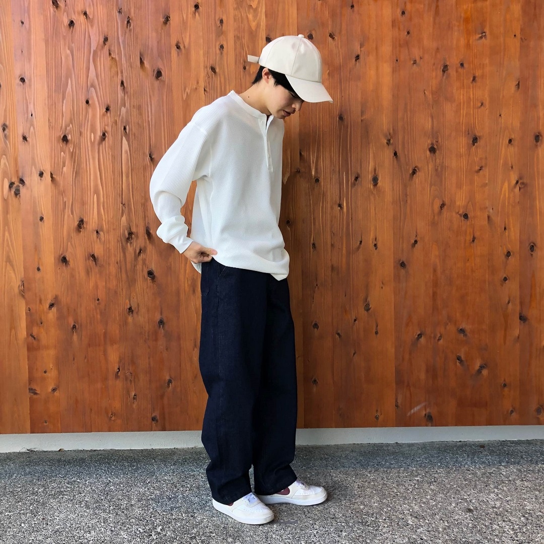 UVカット乾きやすいワッフルヘンリーネック長袖Ｔシャツ