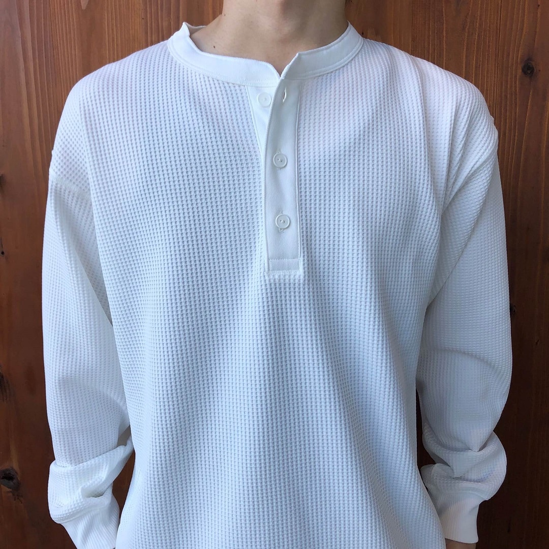 UVカット乾きやすいワッフルヘンリーネック長袖Ｔシャツ