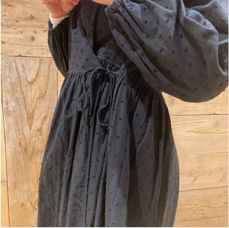 ドットドビーロングカーディガンリボン