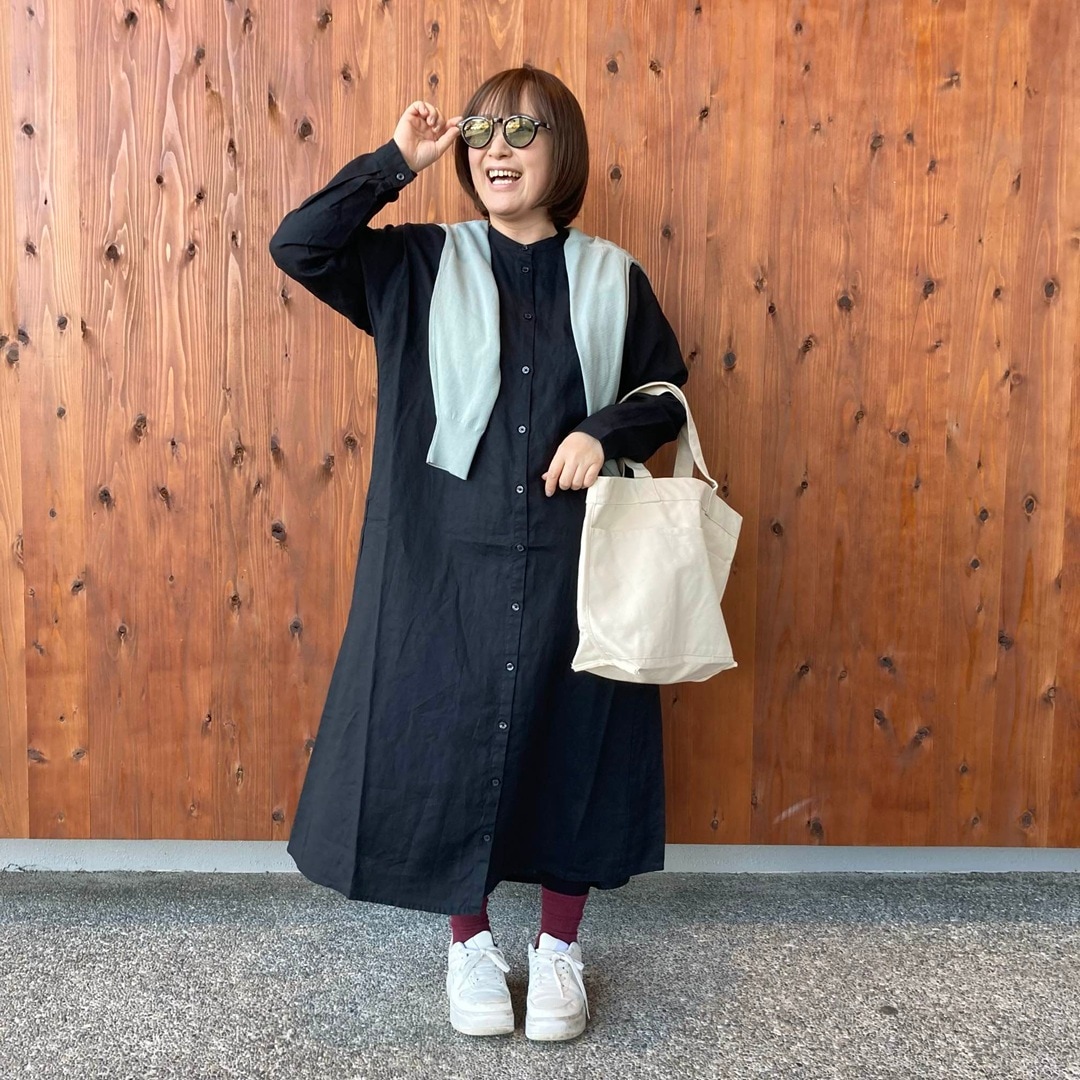 リネン洗いざらし長袖シャツワンピース