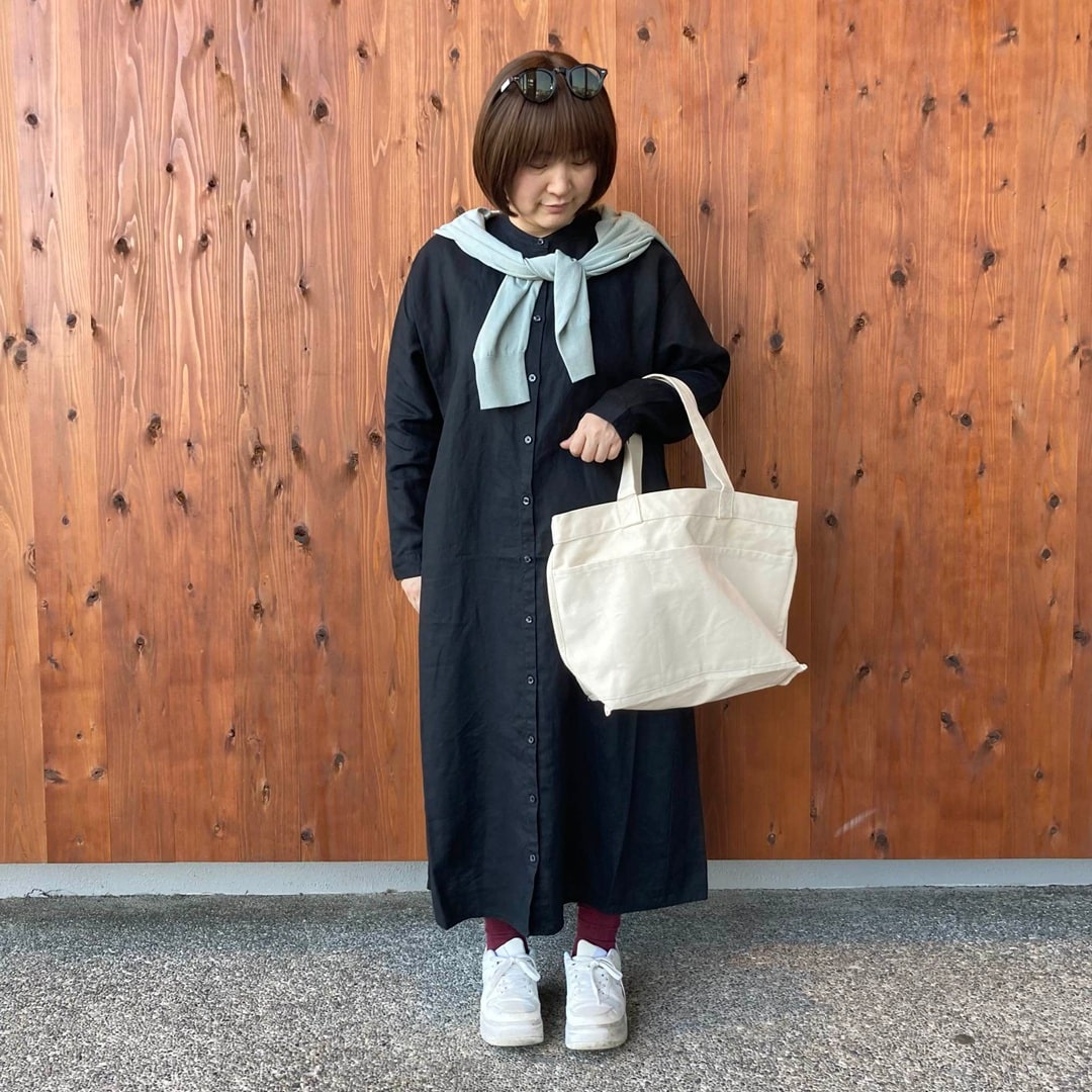 リネン洗いざらし長袖シャツワンピース