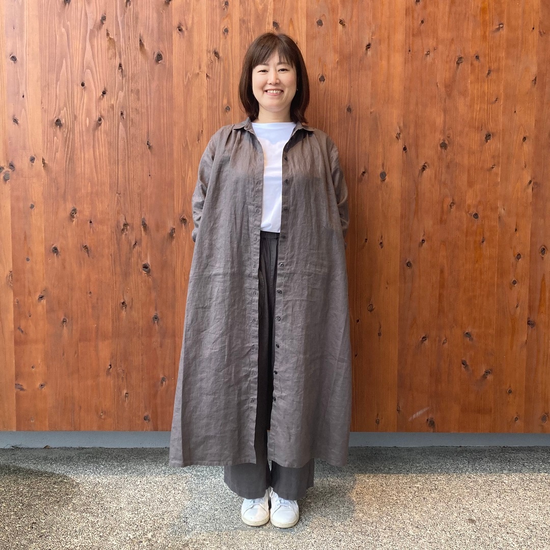 リネン洗いざらし長袖シャツワンピース