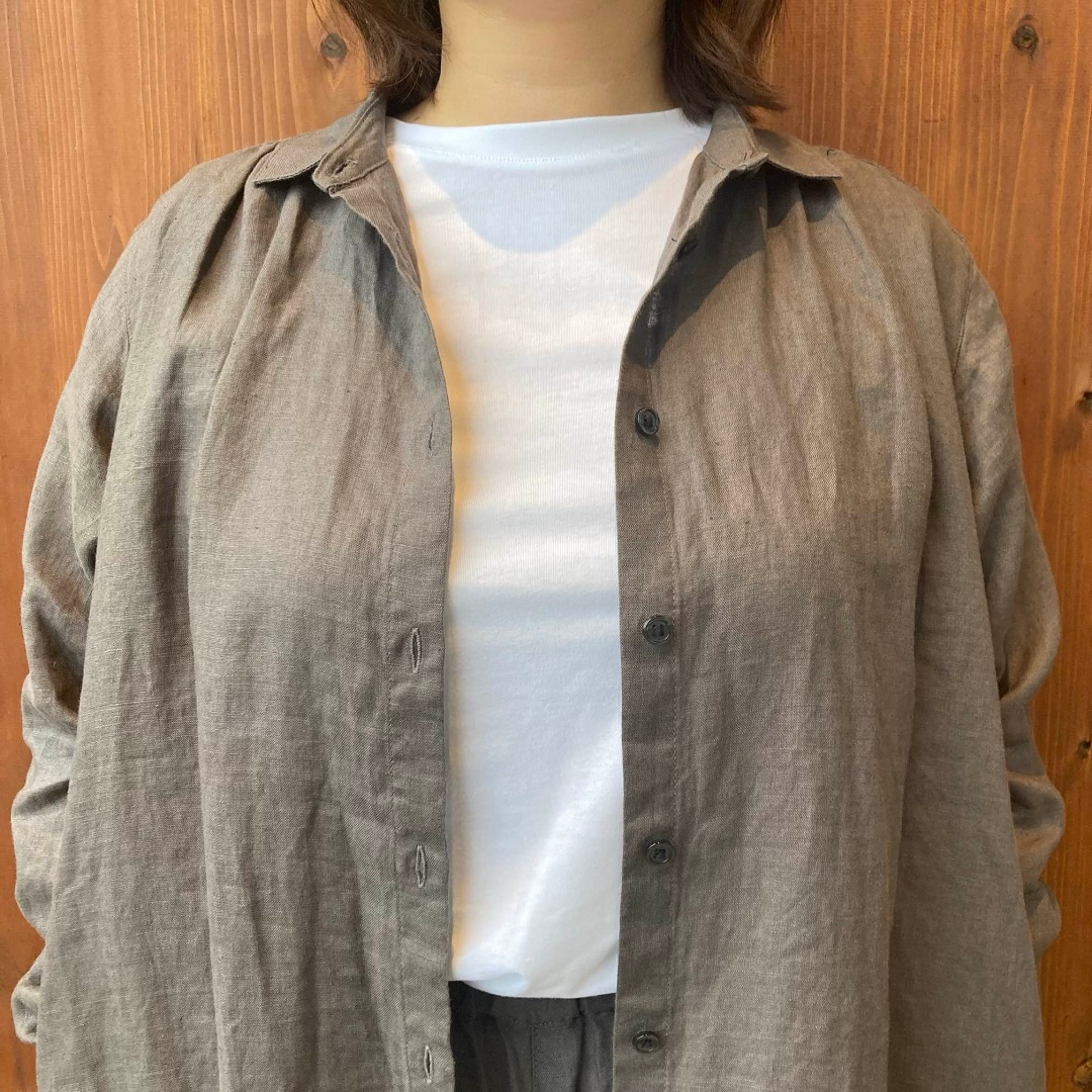 リネン洗いざらし長袖シャツワンピース