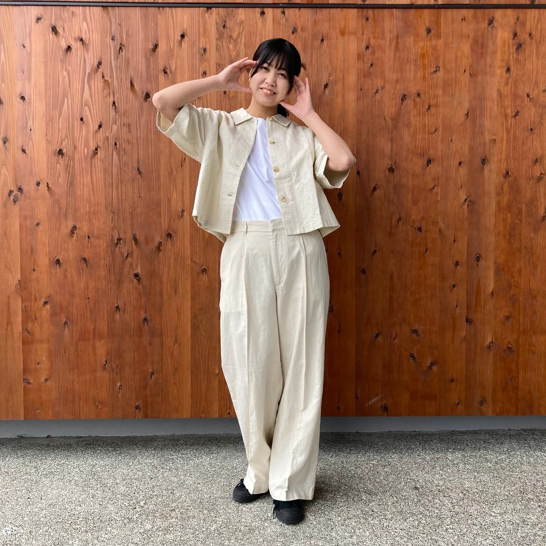 ヘンプ混ツイルタックワイドパンツ