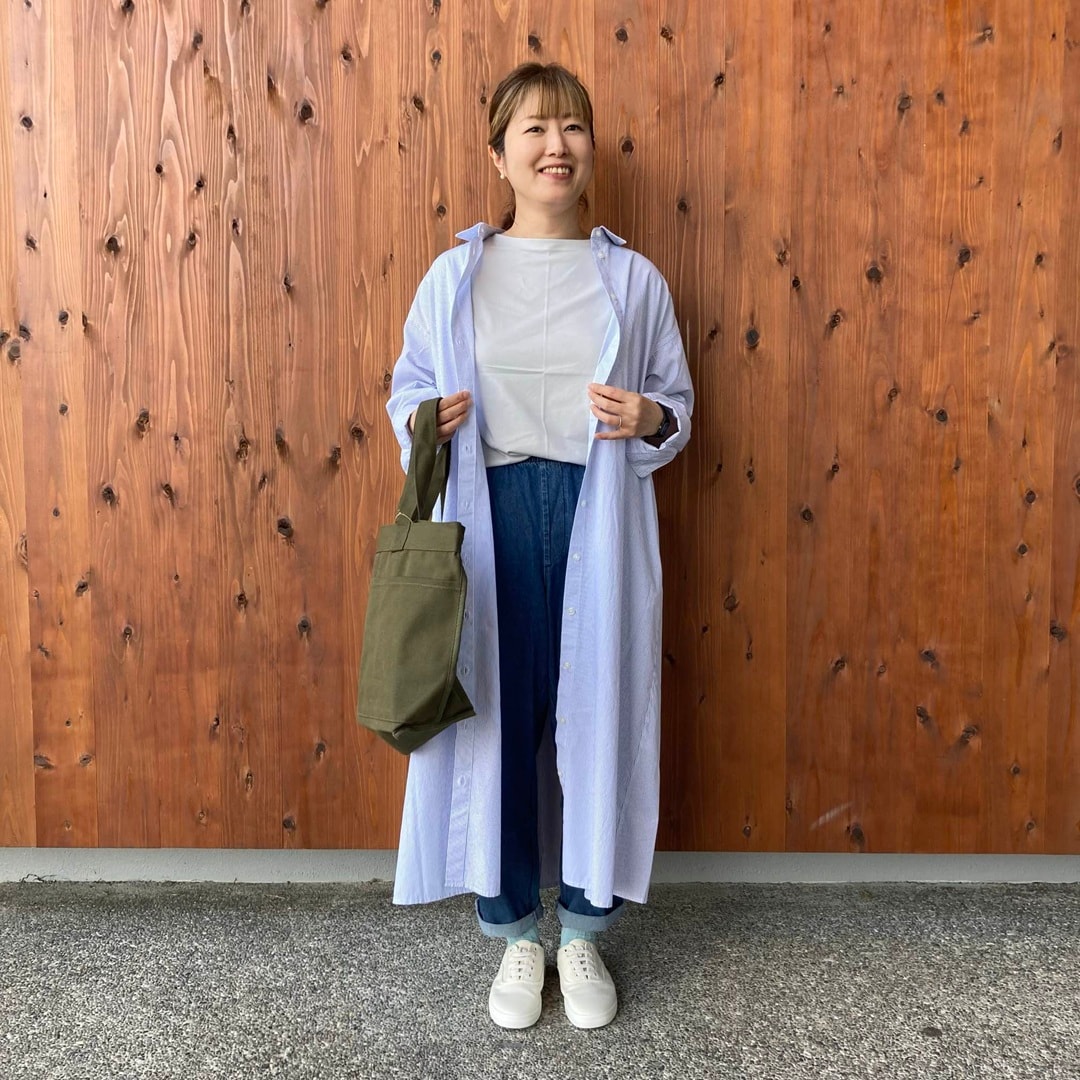 洗いざらしブロード長袖シャツワンピース