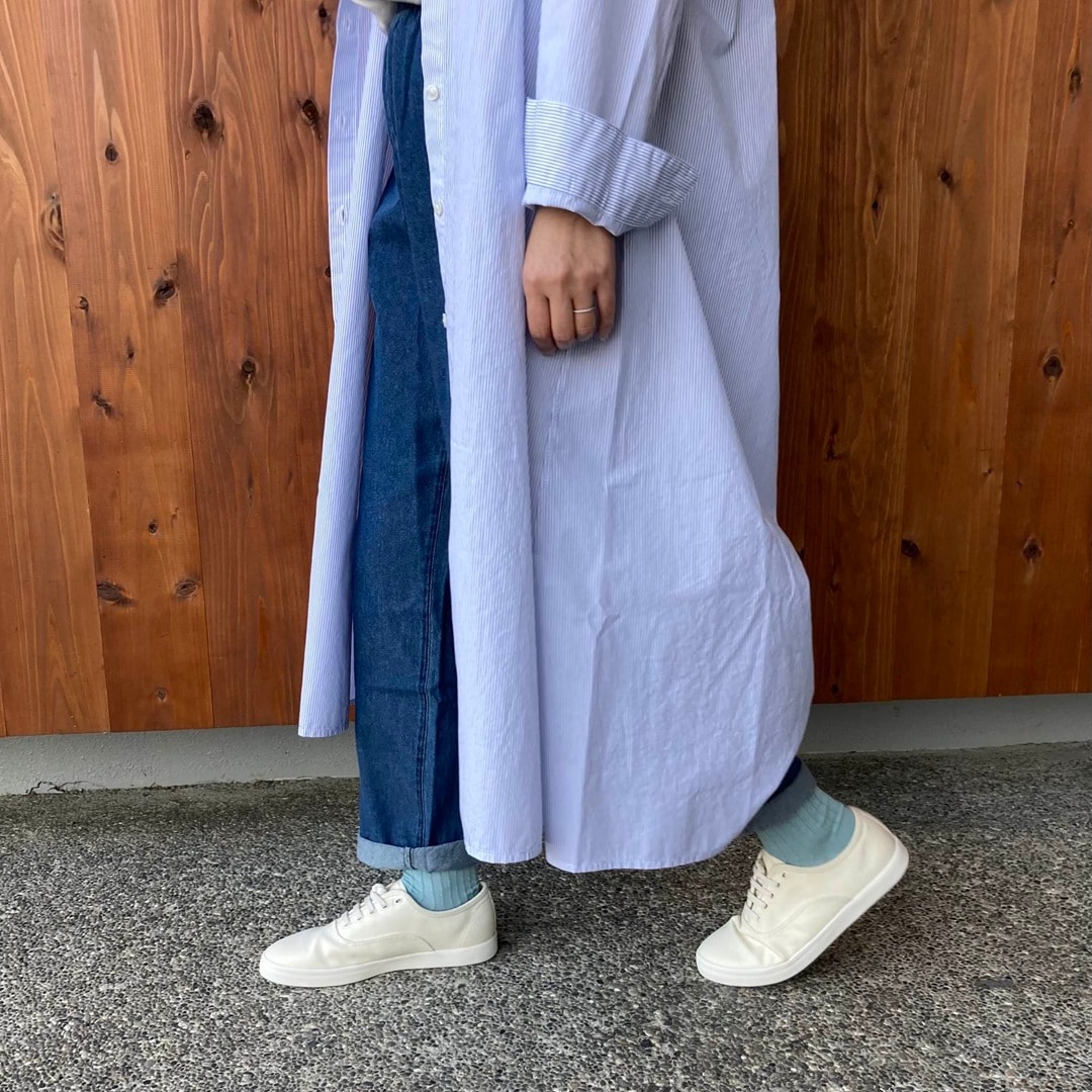 洗いざらしブロード長袖シャツワンピース