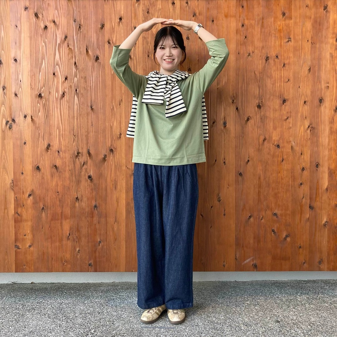 コットンリネンデニムイージーワイドパンツ