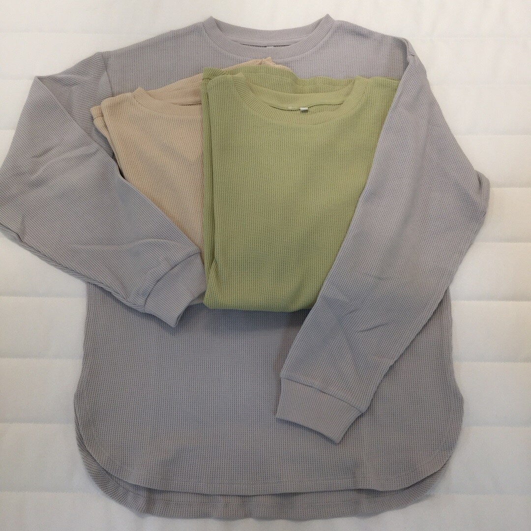 【大津西武】ミニワッフル編みリブ付き長袖Tシャツ