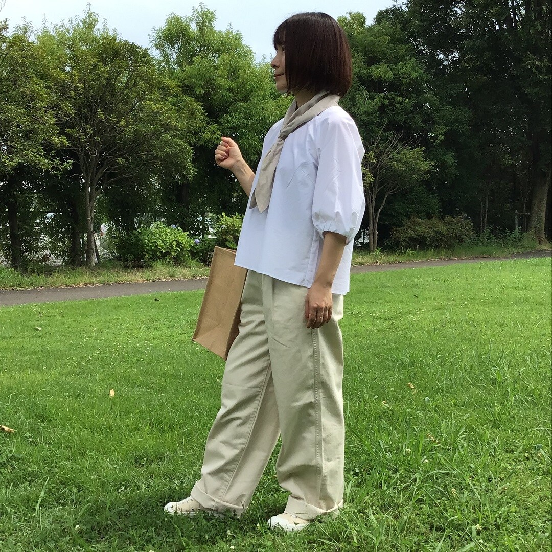 乾きやすいブロード五分袖ブラウス