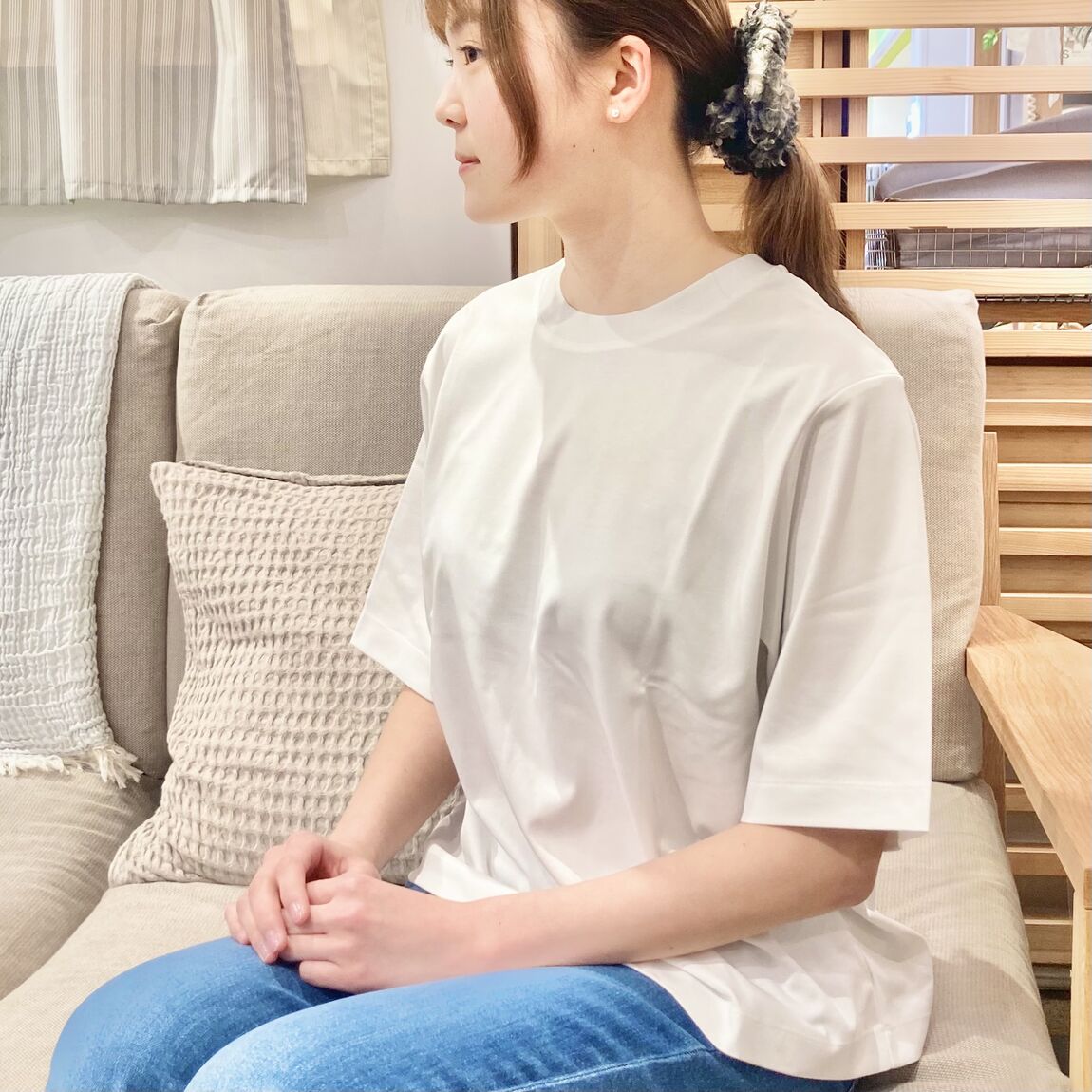 【ザ・モール仙台長町】婦人 涼感ＵＶカットクルーネックワイド半袖Ｔシャツ白色