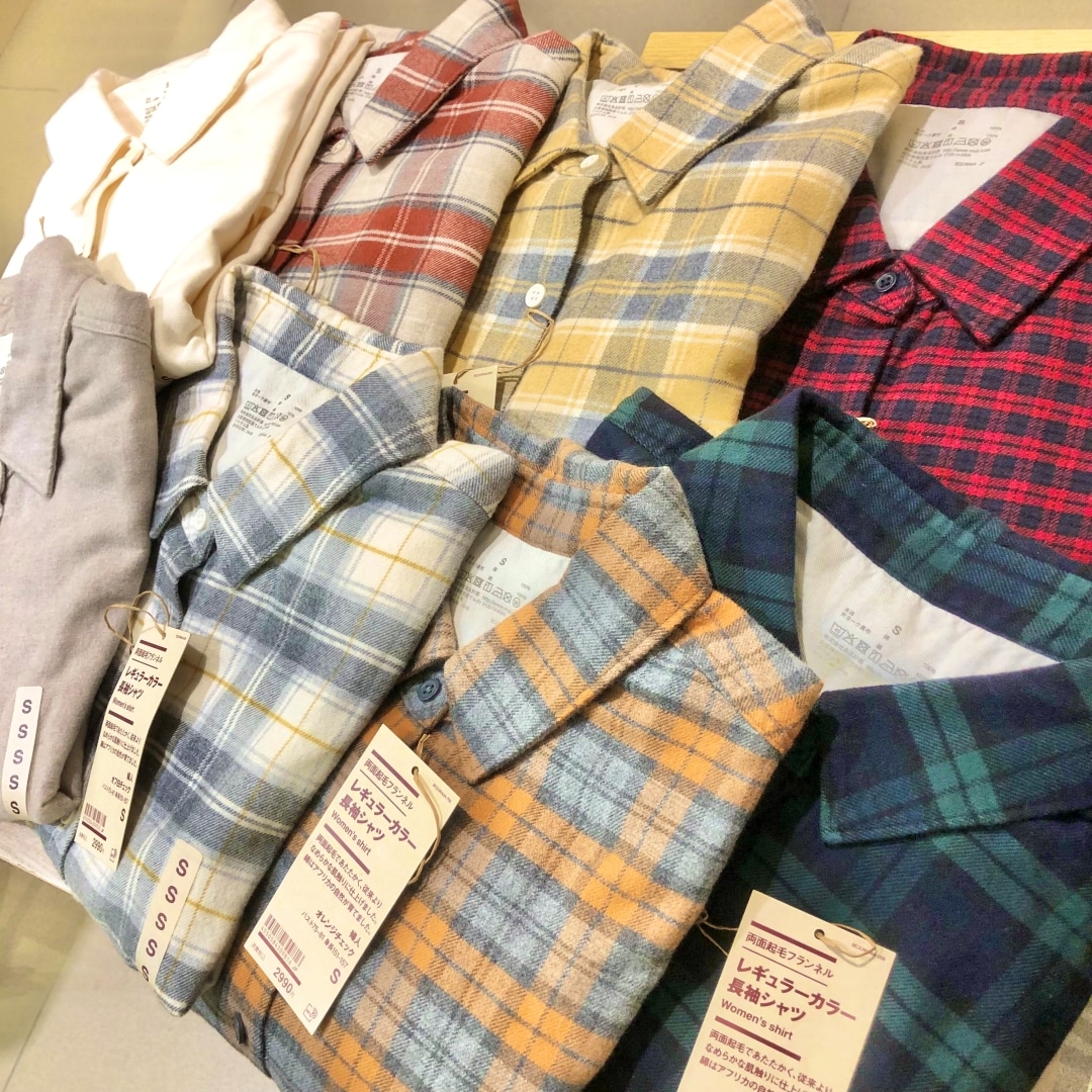 【ザ・モール仙台長町】両面起毛フランネル　レギュラーカラー長袖シャツ全8色