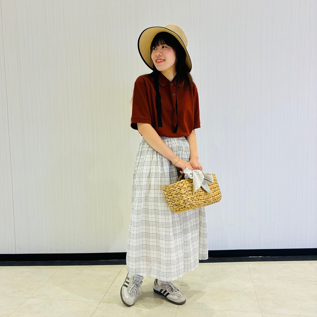 婦人強撚ギャザースカートコーデ
