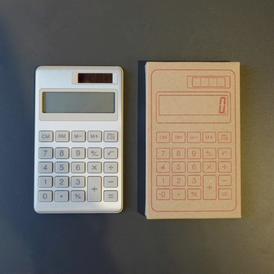 電卓とパッケージの箱