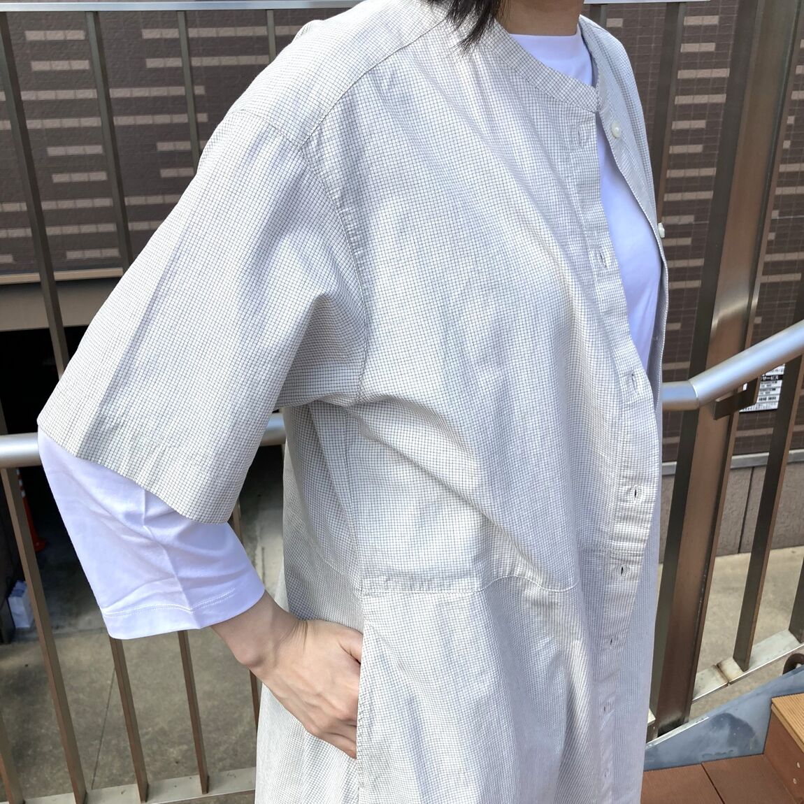 天竺編みボートネック七分袖Tシャツ