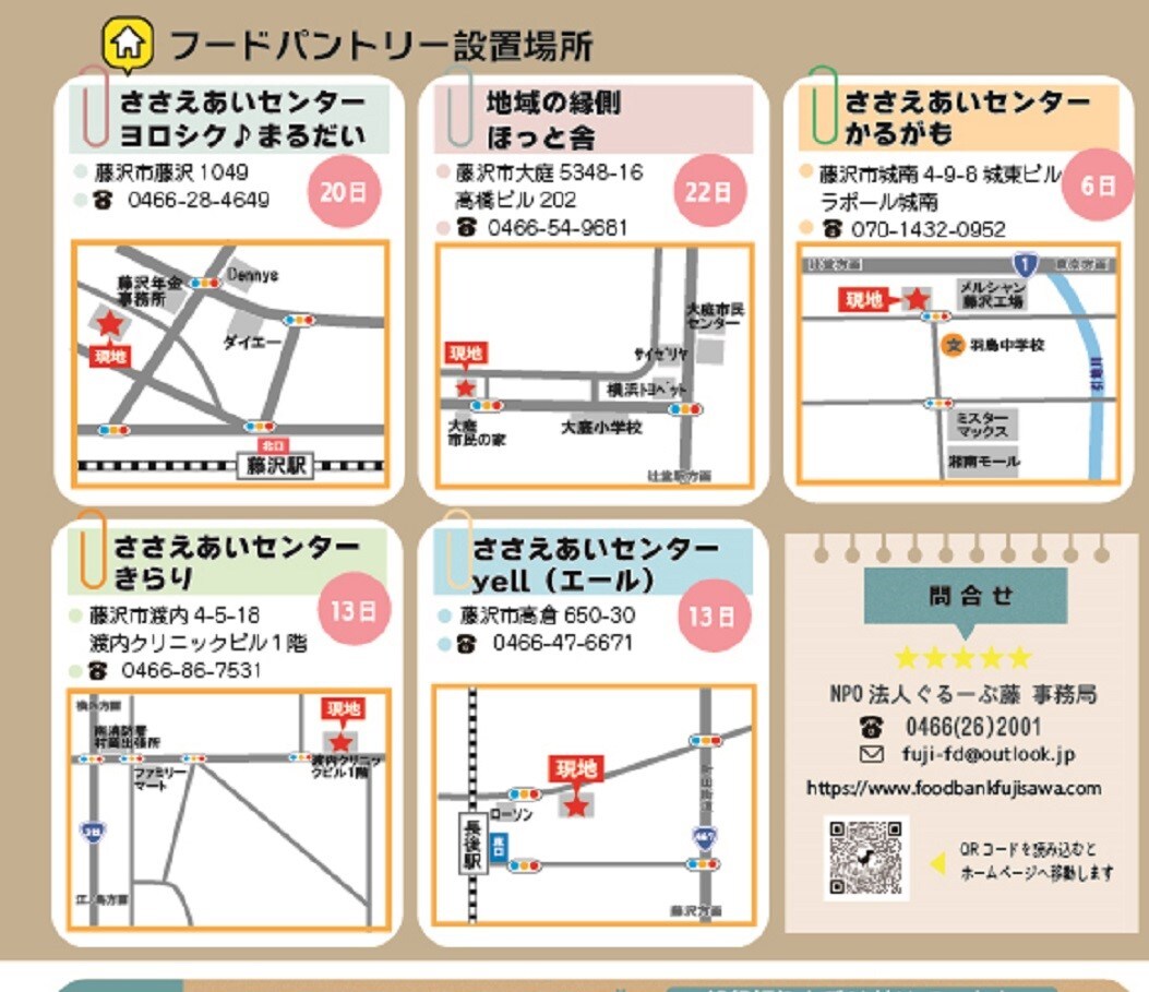 【テラスモール湘南】フードバンクふじさわ様管轄のフードパントリーの設置場所一覧