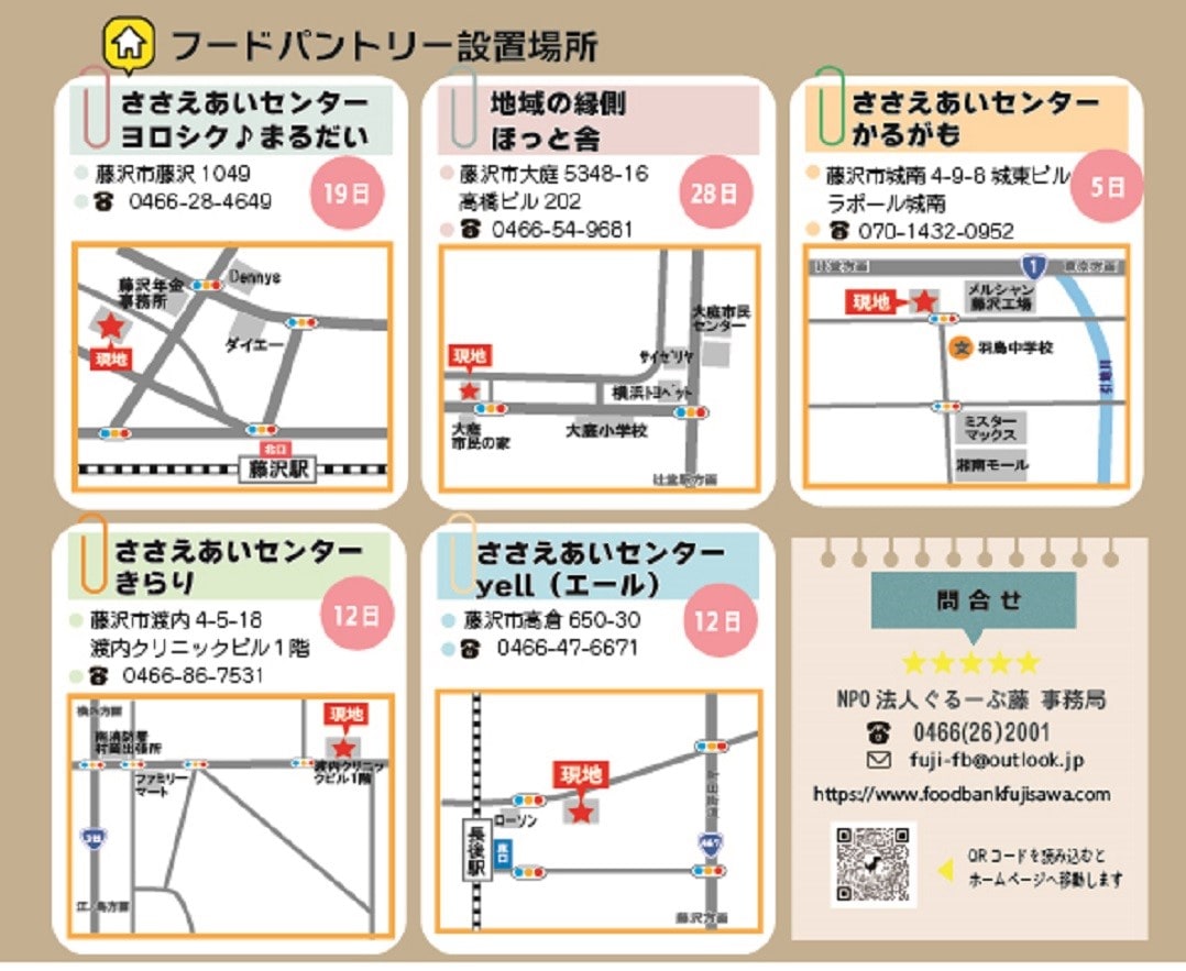 【テラスモール湘南】フードバンクふじさわ様のフードパントリー設置場所の一覧